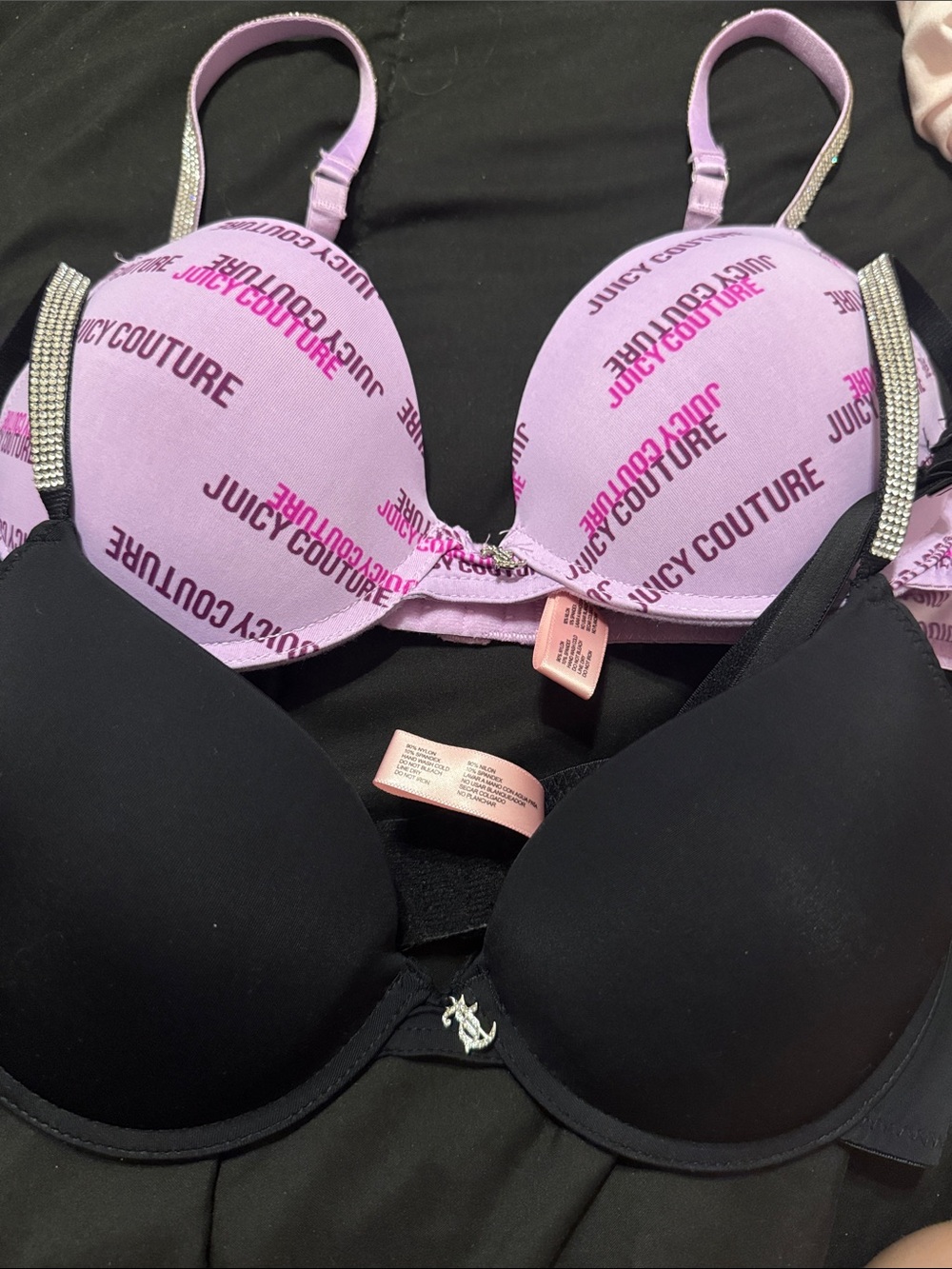 Juicy Couture Purple and black Push-Up Bras with bling straps